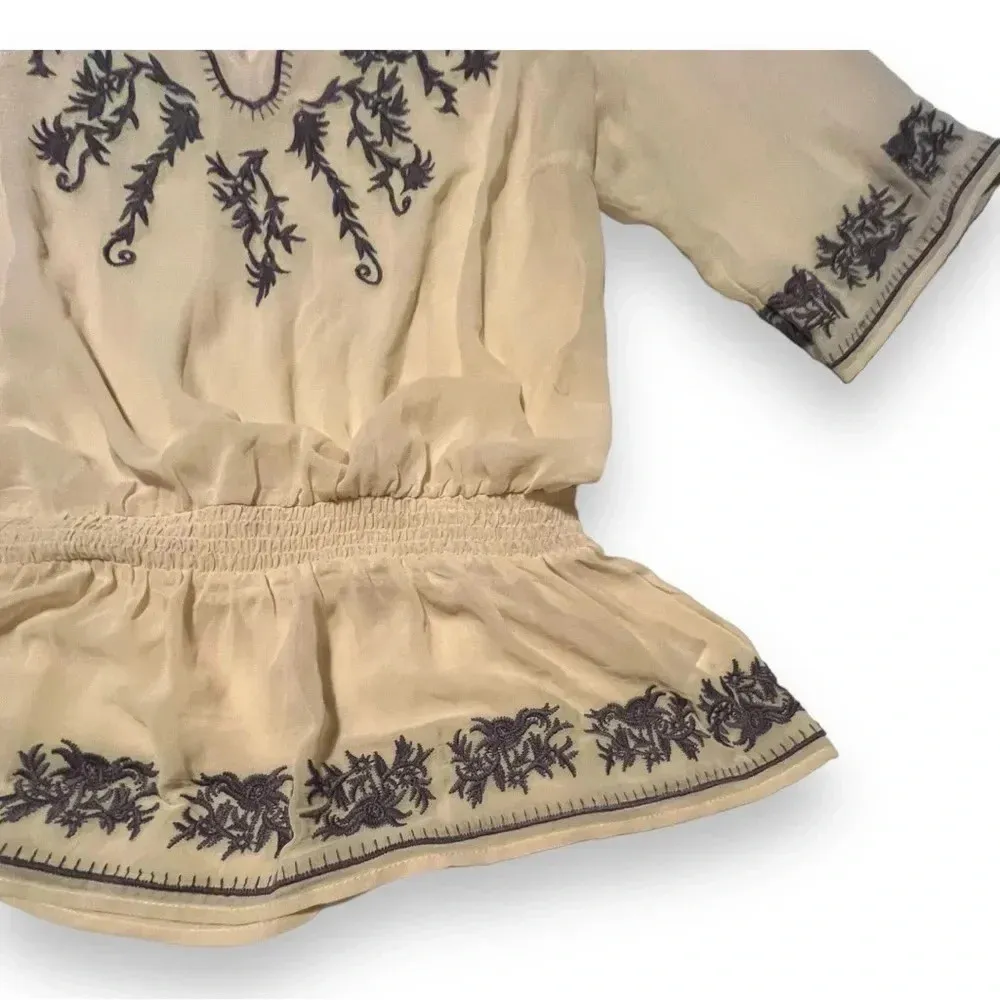 Faith TWENTY ONE Peasant Blouses Gathered‎ Waist Semi Sheer Embroidered Size 1X - Image 2