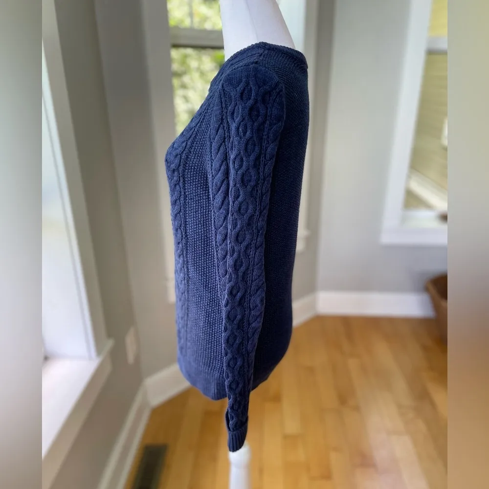 GAP Heather Navy Blue Shaker Knit Cotton Fisherman Crewneck Sweater Size XS - Image 3