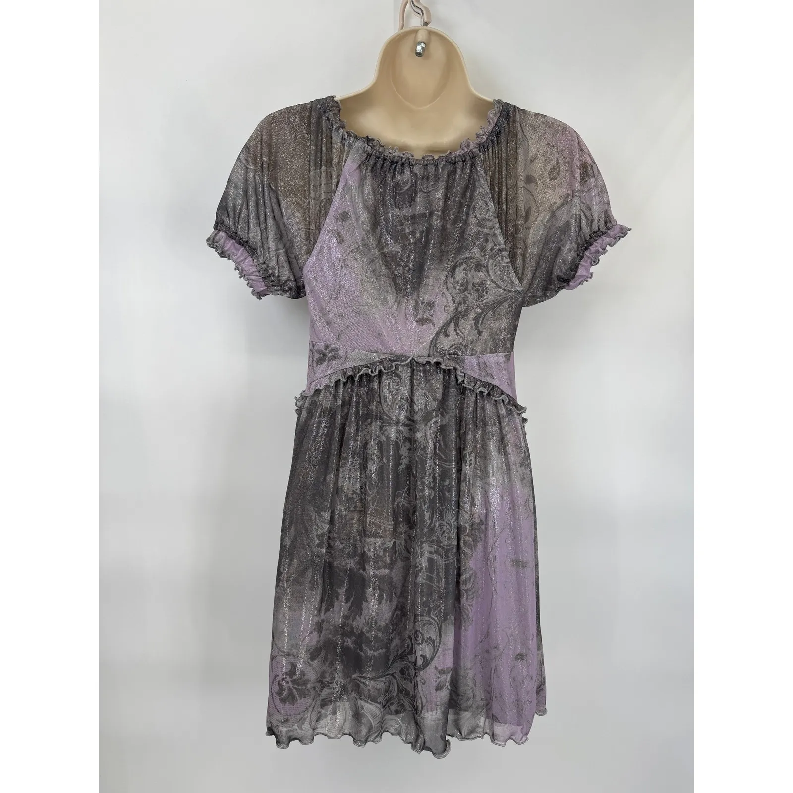 Urban Outfitters Babydoll Milkmaid Fairy Dress Womens Small Purple Silver - Image 11