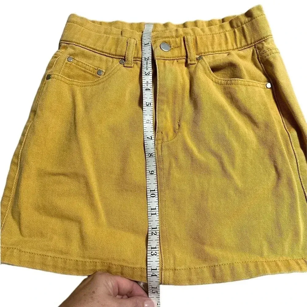 Newbury Kustom Denim Jean Short Mini Skirt Size Small Mustard Yellow Fall - Image 6