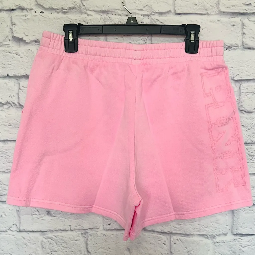 PINK VICTORIA’S SECRET Ivy Fleece Sweat Shorts High Rise Pink Lollipop Logo L - Image 4