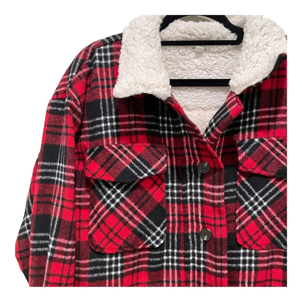 GeeGee Sherpa lined plaid Jacket Red Size Small - Image 3