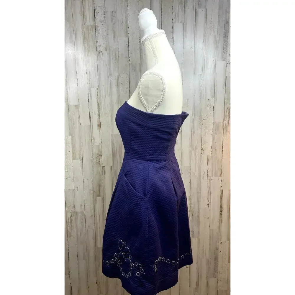Lilly Pulitzer Women's Bernadette Strapless‎ Embroidered Dress Navy Blue Size 0 - Image 6