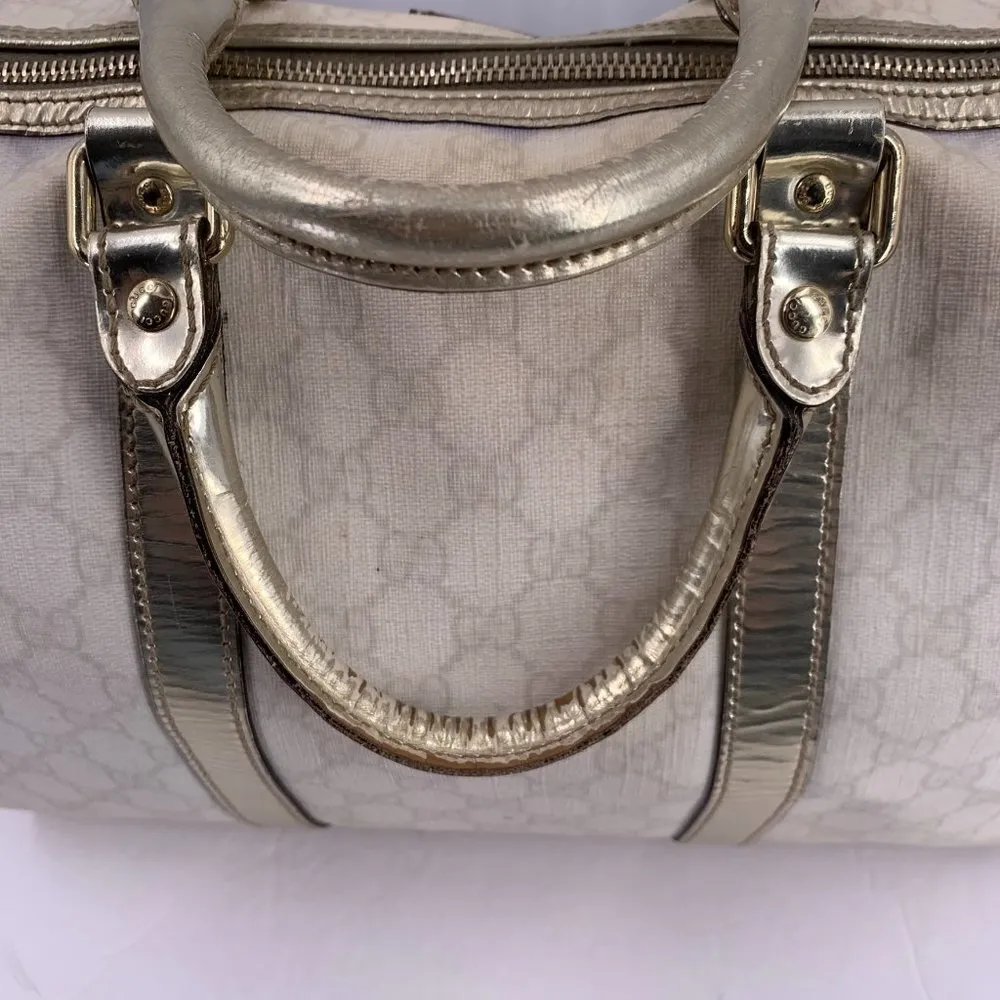 Authentic Vintage GUCCI Joy Boston Ivory & Gold GG Coated Canvas Medium Satchel - Image 7