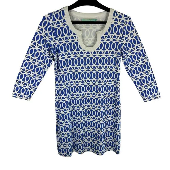 Anthony's Resort Wear Blue White 3/4 Sleeve Stretchy Pullover Shirt Dress Size S - Image 1