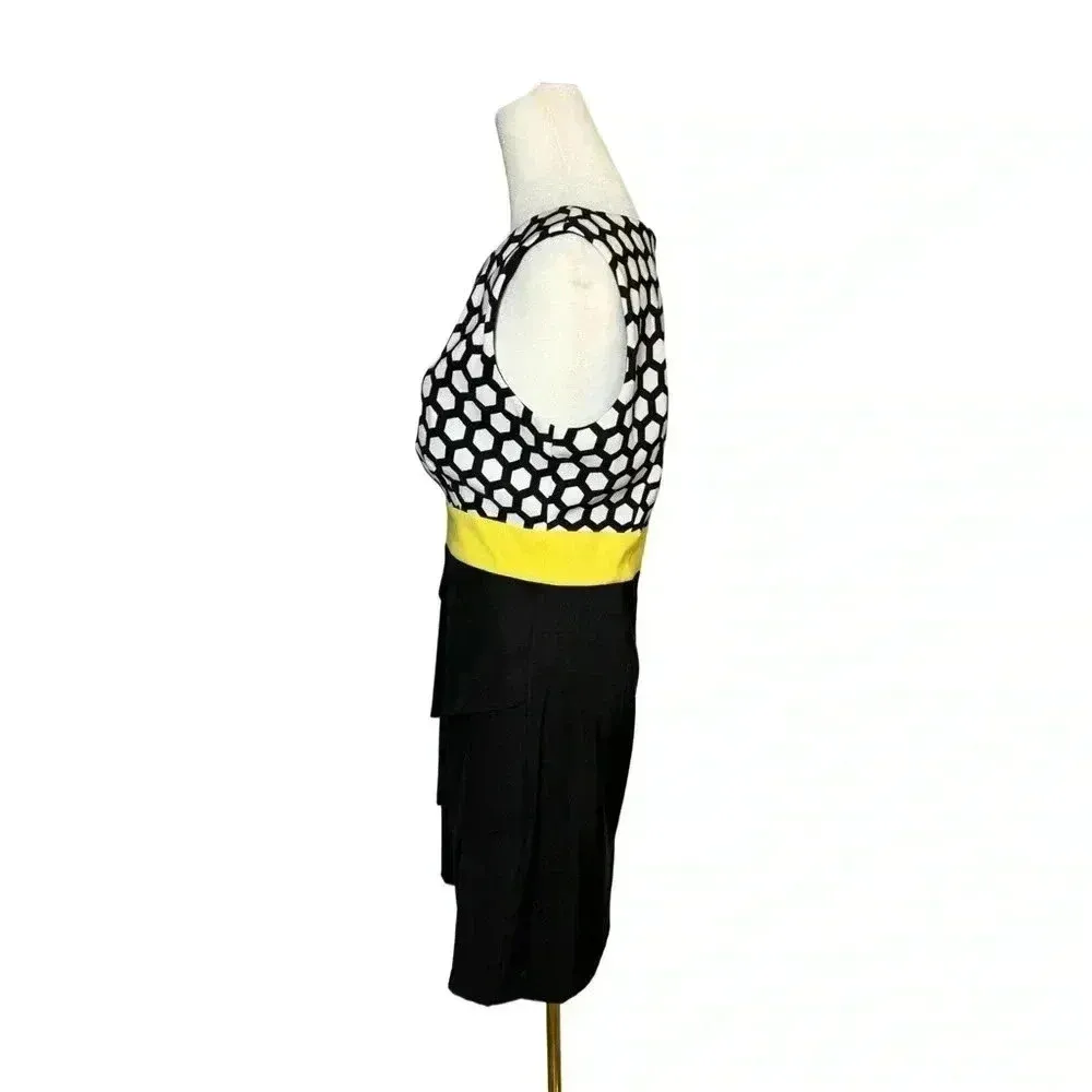 Connected Apparel Sleeveless Color Block Bodycon Dress Black White Yellow Sz 6 - Image 3