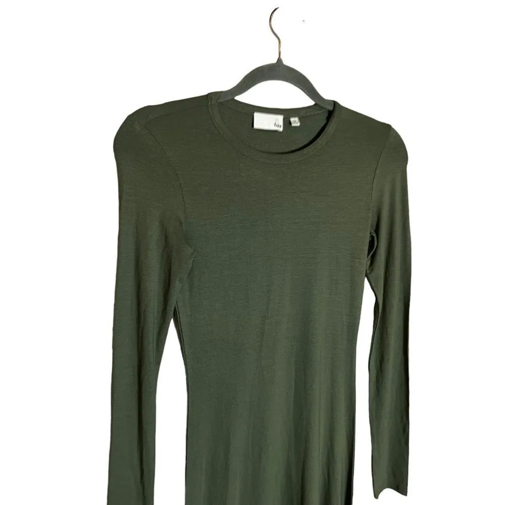 Aritzia Wilfred Free Bodycon Asymmetrical Long Sleeve Midi Dress XXS Olive Green - Image 3