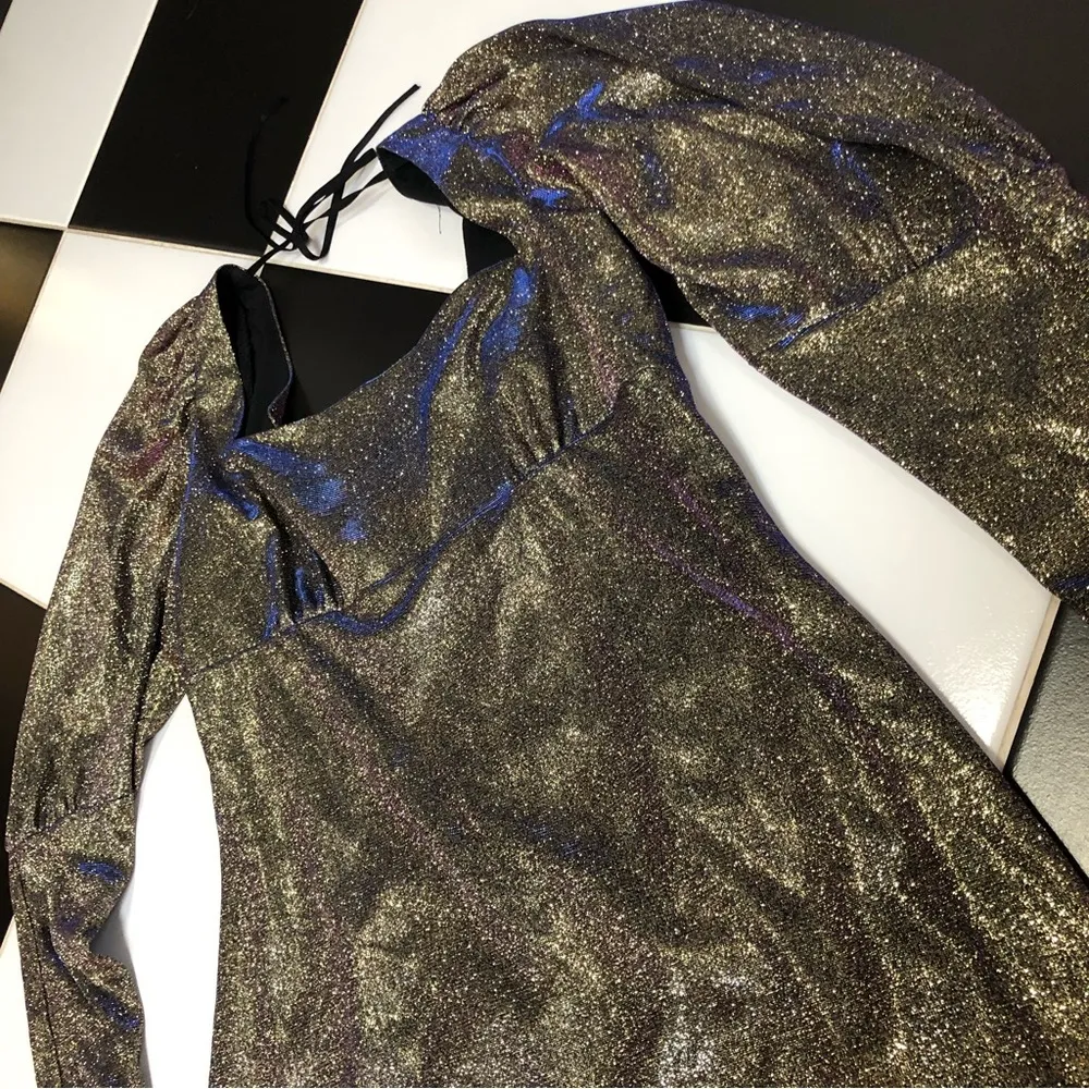 NWT Nicole Miller Square Neck Mini Iridescent Glitter Black Gold Purple Cocktail - Image 6