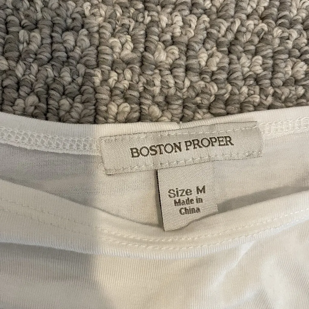 Boston Proper Shirt Womens Medium White Cap Sleeve Ruched Tunic Stretch Long Slv - Image 2