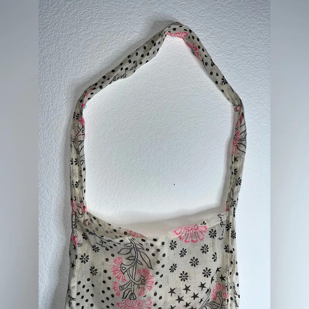 Free People Lightweight Hippie Floral Beachy Linen Semi Sheer Shopper Tote Bag - Image 6