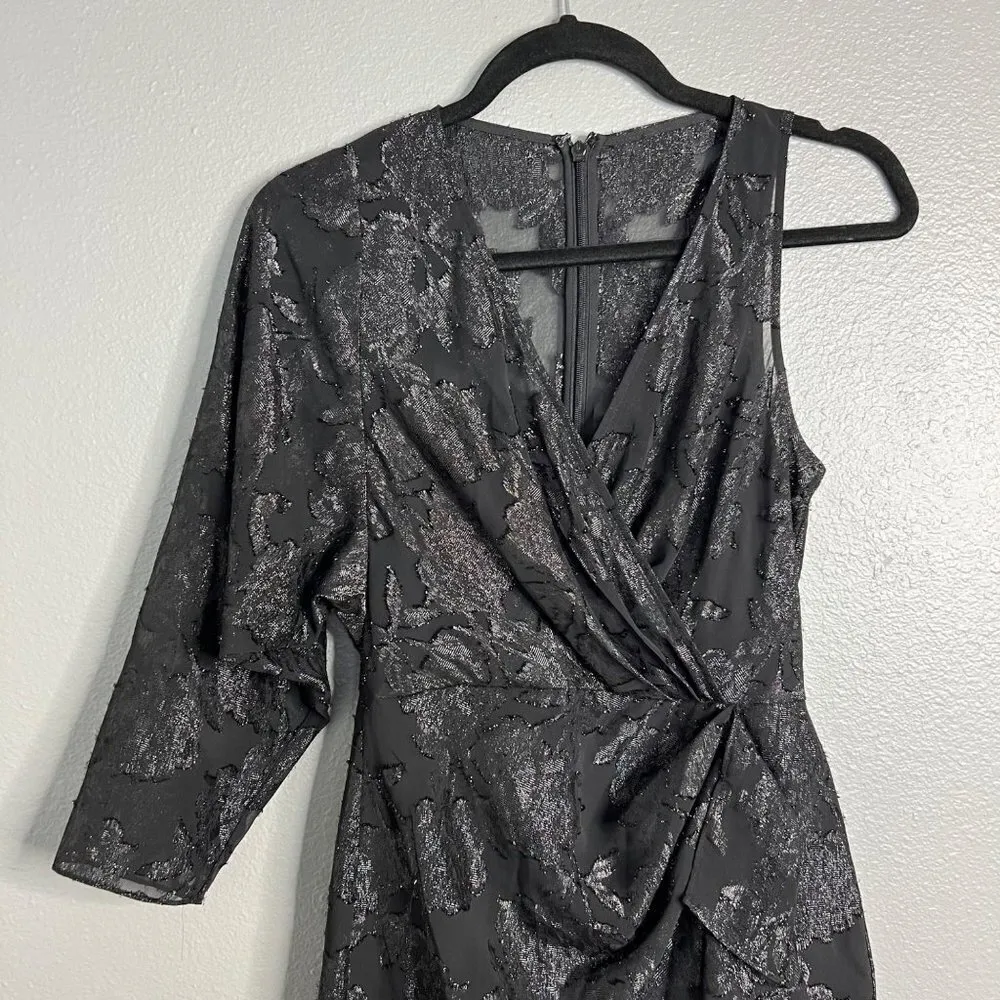 NWT BCBGMazAzria‎ One Shoulder Floral Faux Wrap Black Drace Lace Mini Cocktail 0 - Image 4