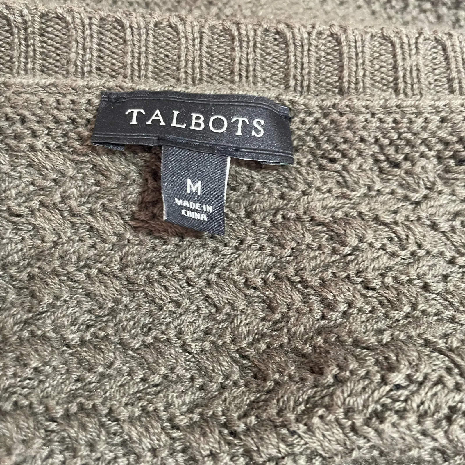 Talbots Sweater Women M‎ Khaki Green Crew Neck Knit Gorpcore Minimalistic Cozy - Image 2
