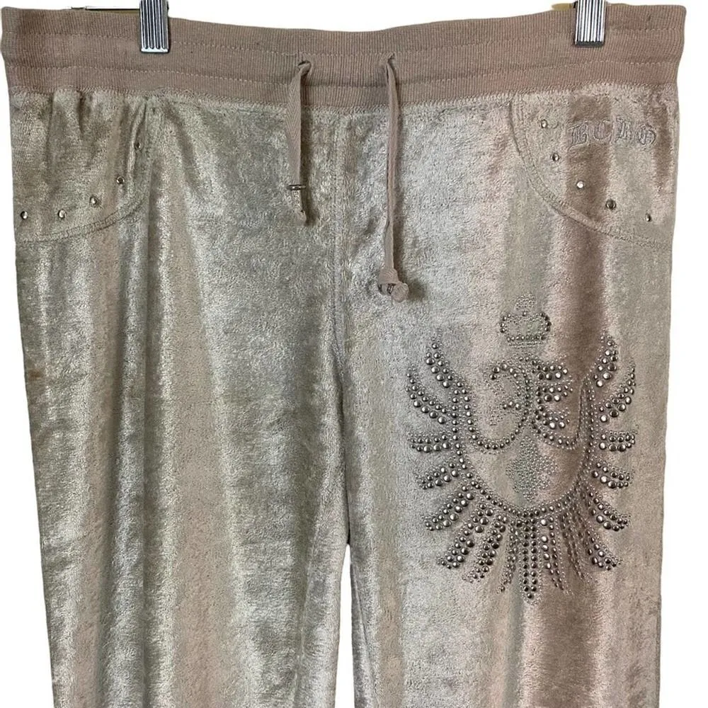 Vintage Y2K BCBG Velour Crop Wide Leg Jogger Sweat Pants - Image 2