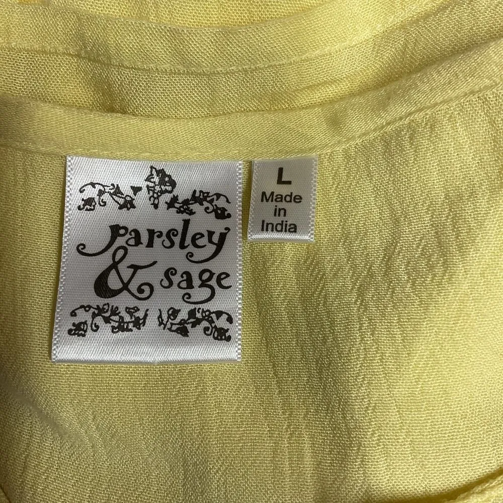 Parsley & Sage Embroidered Bell Sleeve Peasant Dress Sz L Yellow Floral Folk Art Size L - Image 10