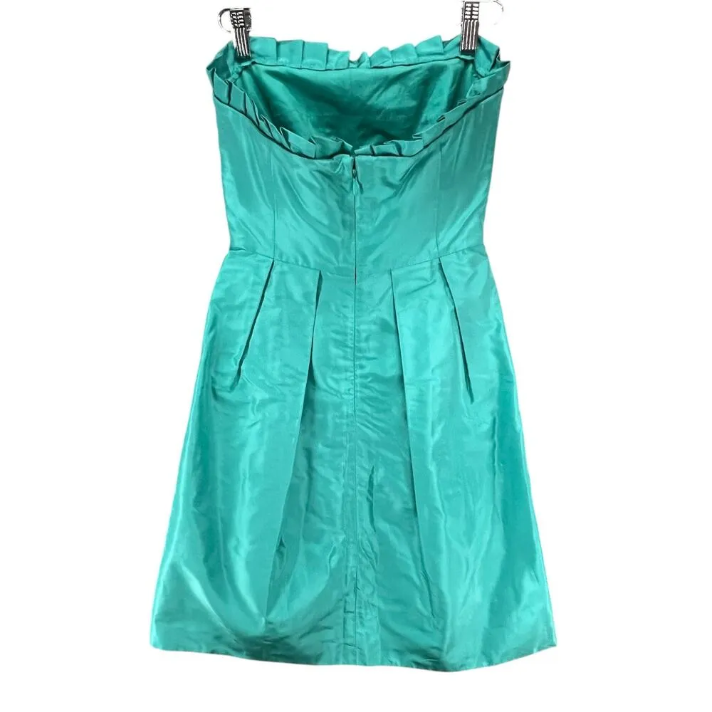 J Crew Dress Women 2 Green Aqua Silk Tafetta Audrey Strapless Ruffle Cocktail - Image 4