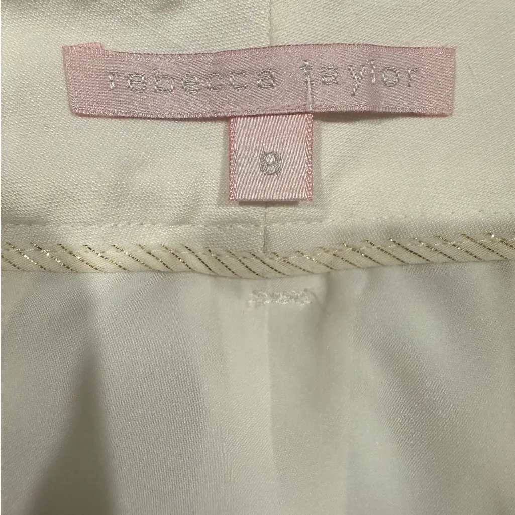 Rebecca Taylor‎ Linen Blend Pants Mid Rise White Wide Leg Fully Lined Trousers 8 - Image 4