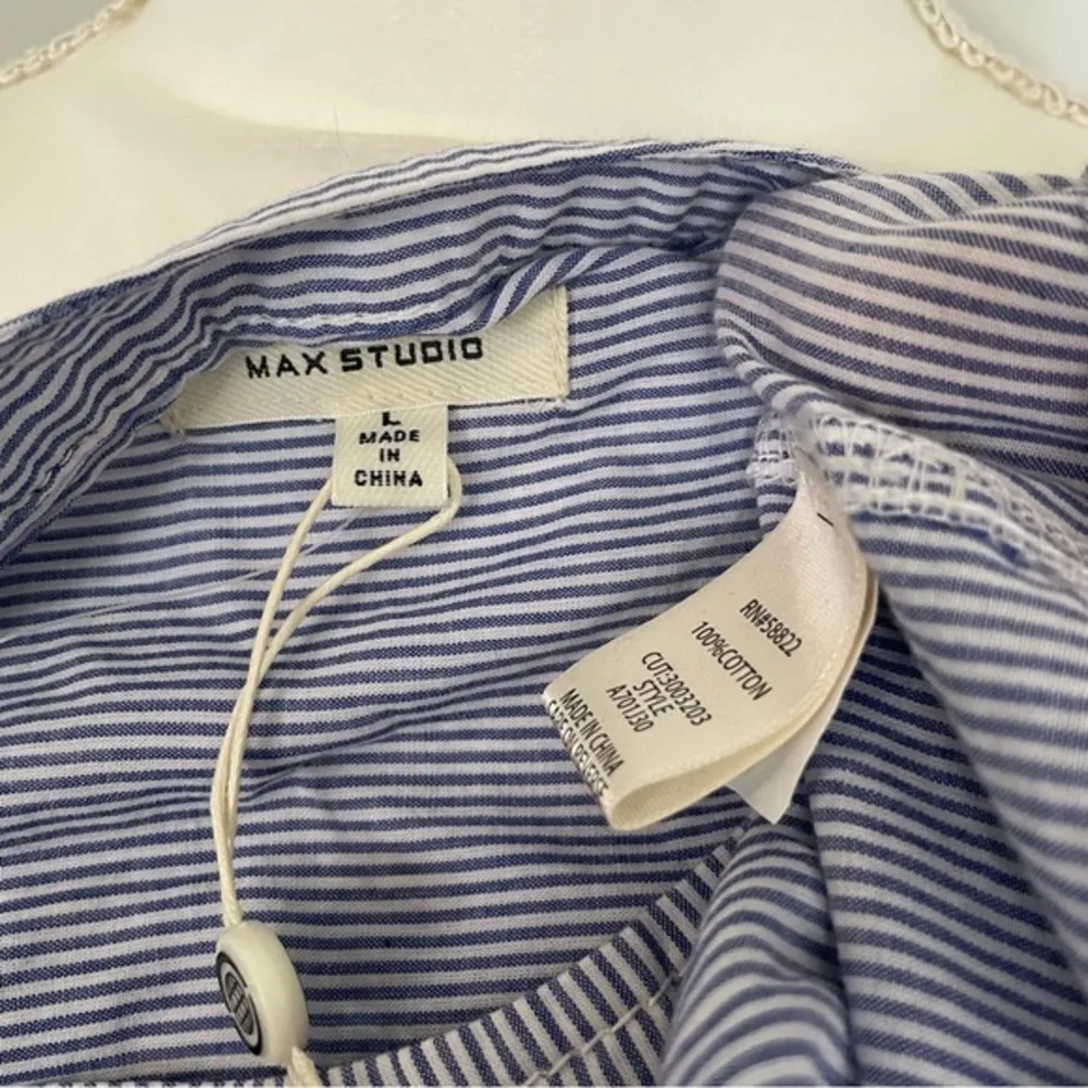 NWT  Blue White Pinstripe Henley Pintucked Pleated Blouse Top Nautical - Image 4