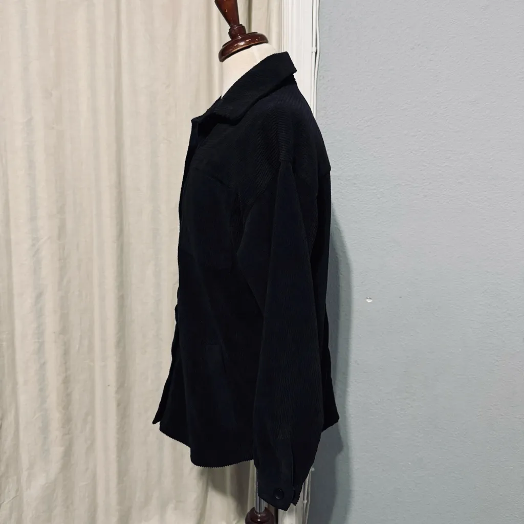 Ashley by 26 International Outerwear Women Black Courduroy Collared Shacket M - Image 4