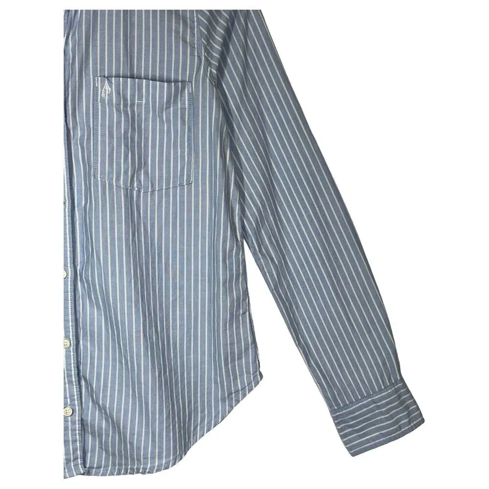 Abercrombie Fitch Top Womens M Striped Button Up Long Sleeve Dress Shirt Blue - Image 7