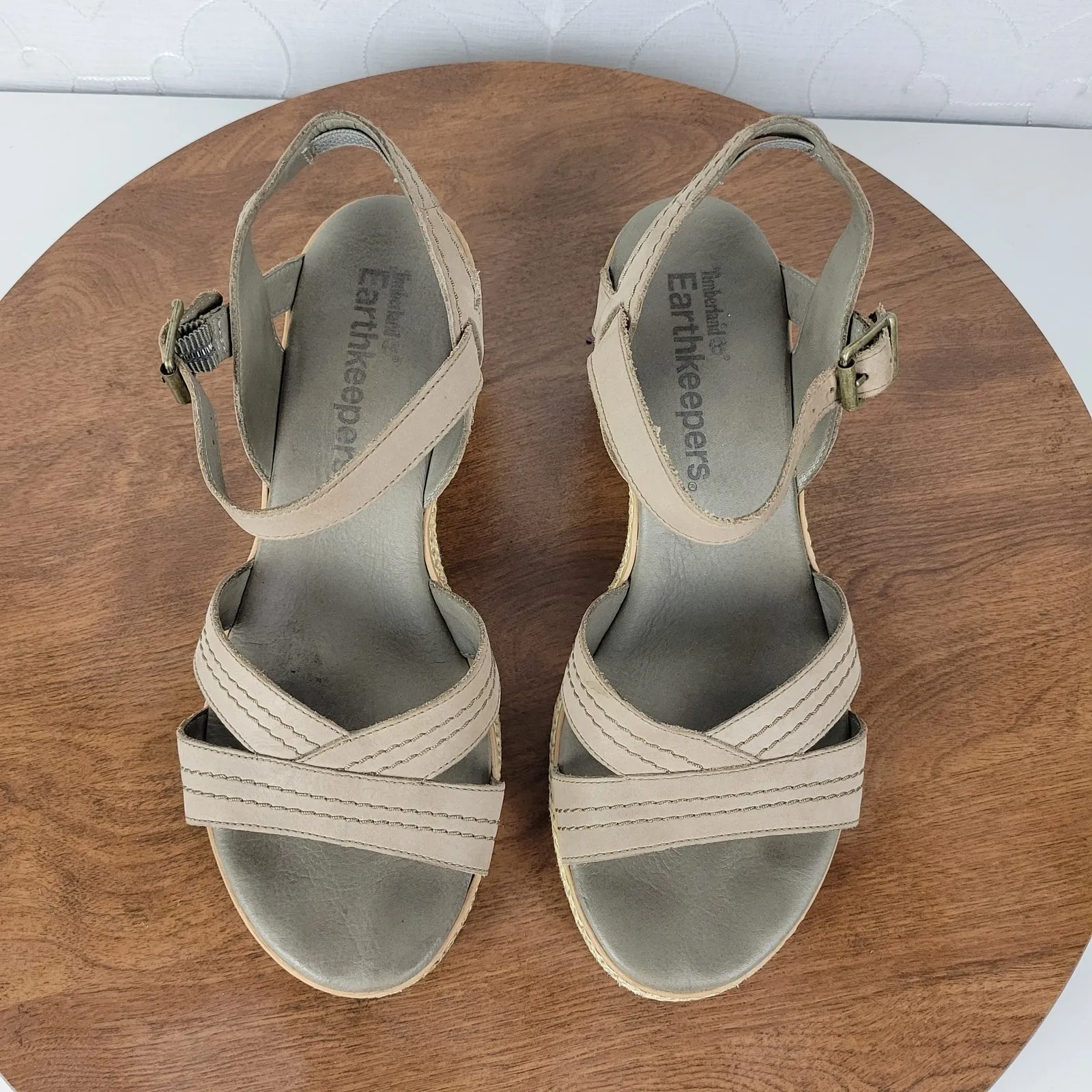 Timberland Earthkeepers Whittier Sandals Womens 9 Gray Jute Leather Strapy Wedge - Image 9