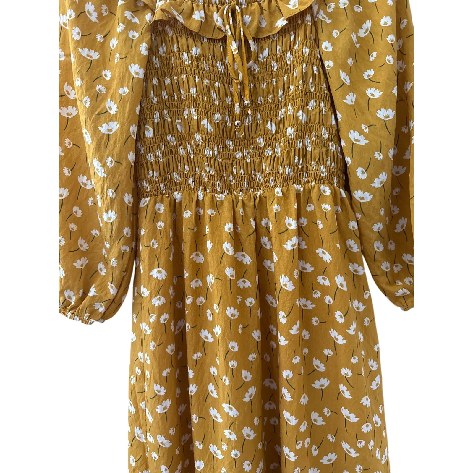 THML Floral‎ Tiered Ruffle Midi Dress Mustard Size XS - Image 11