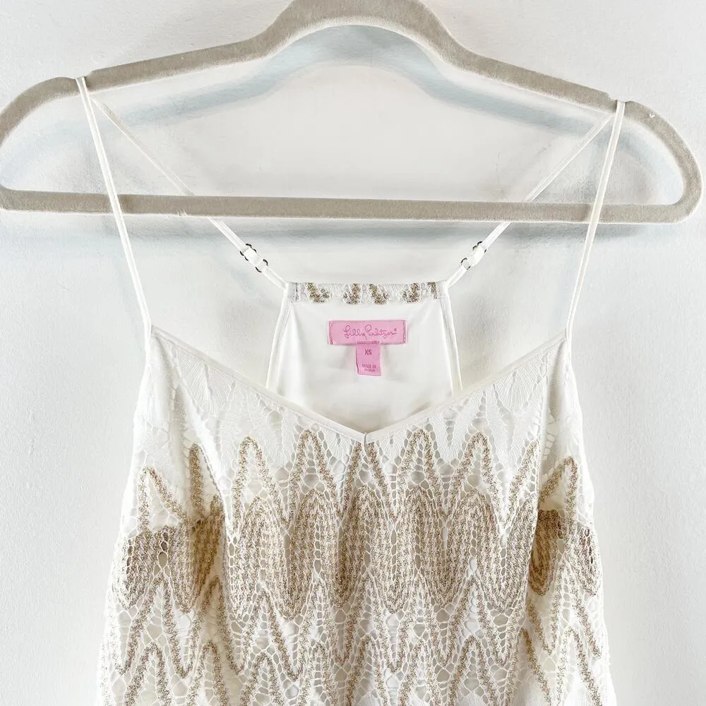 Lilly Pulitzer Embellished Sequins Dusk V-Neck Mini Dress White Gold XS - Image 5