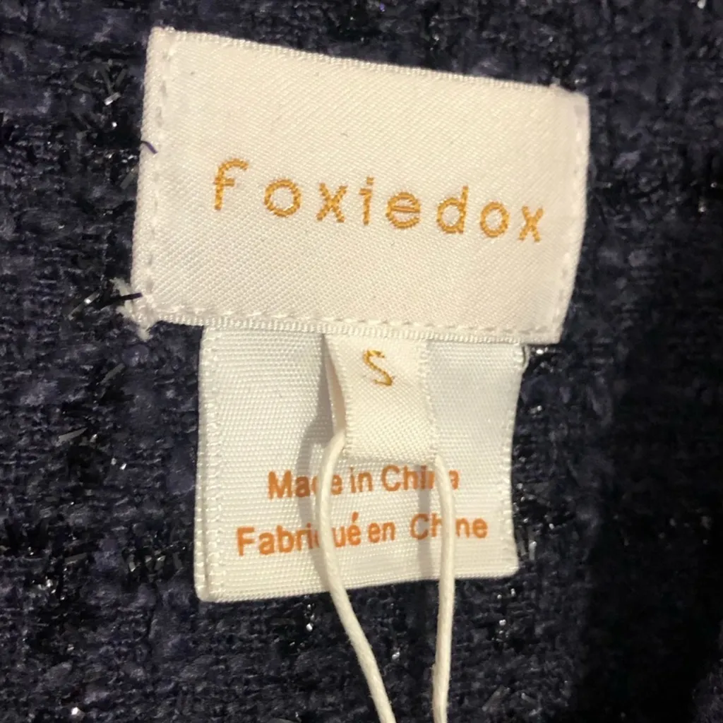 Foxiedox Embroidered Oversized Tweed Boho Cropped Jacket Frayed Edge Boxy Small - Image 5