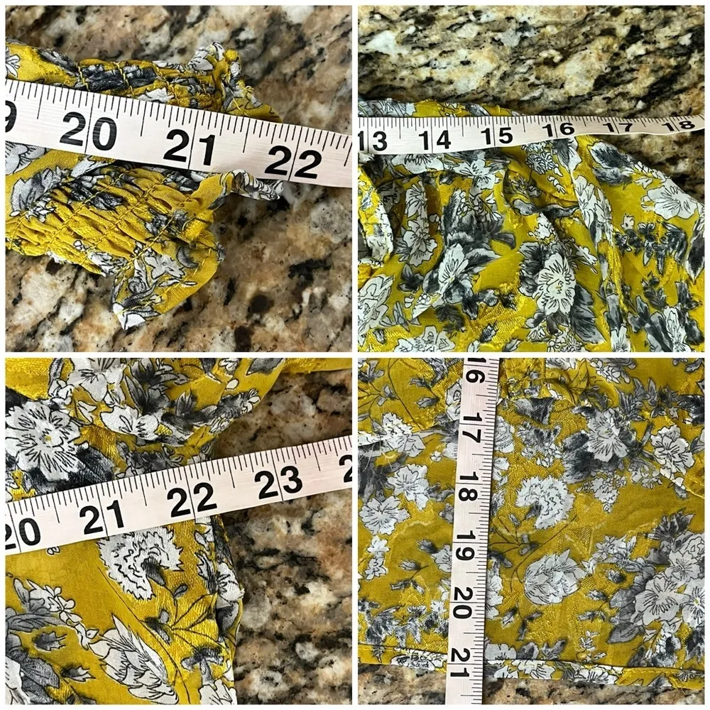 Zara Floral Jacquard Blouse XS BUTTER Yellow Ruffle Semi Sheer Boxy Boho Fairy - Image 5