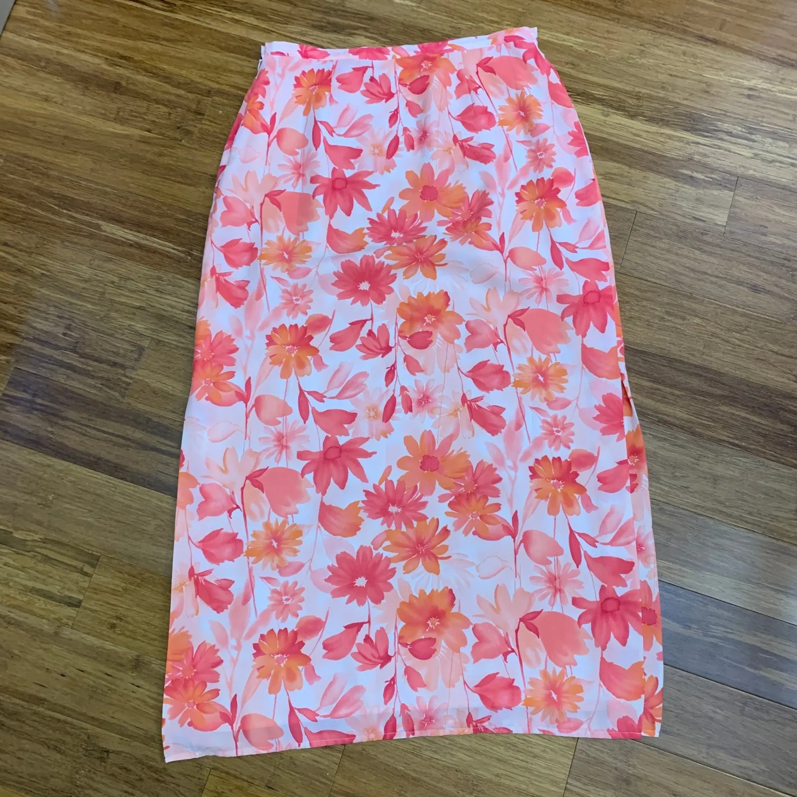 Worthington Womens Skirt Floral Orange Pink Maxi Slit Long Lined Size 12 Vintage - Image 3