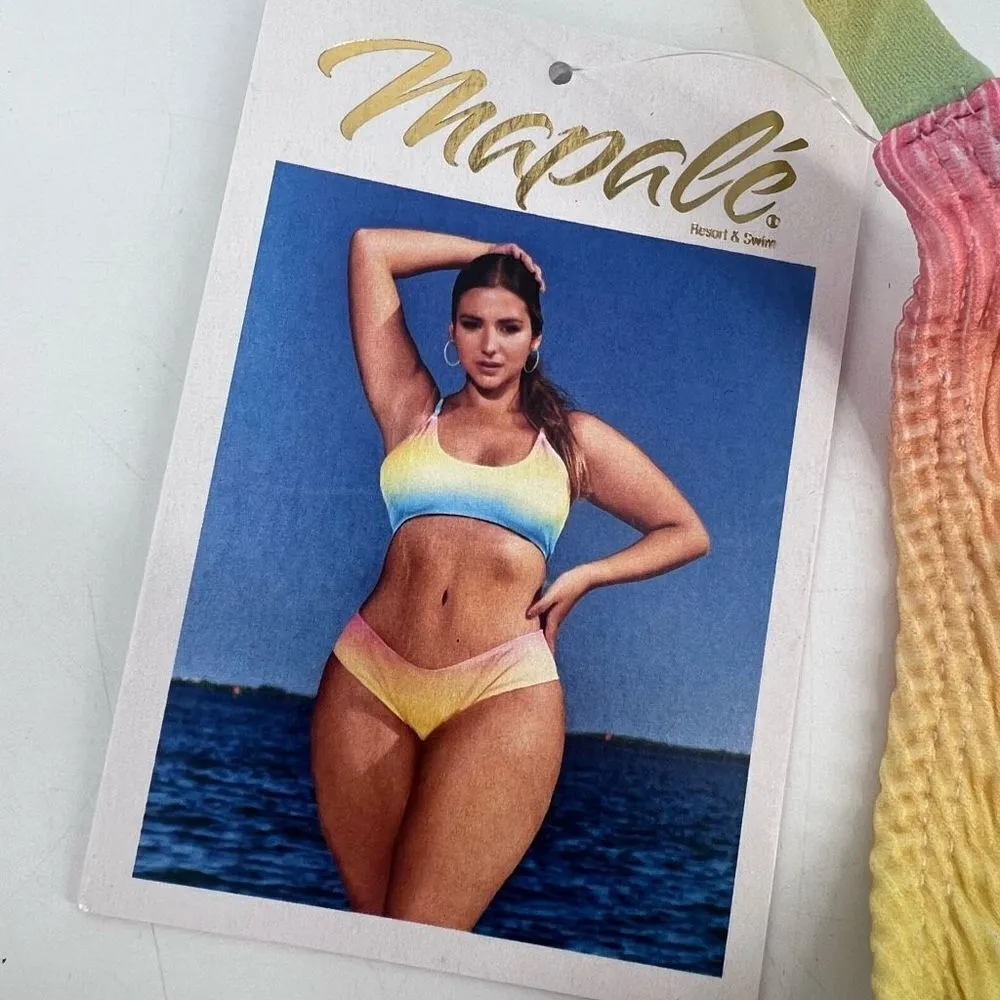 NWT Mapale Dreamy Pastel Ribbed Bikini Swimwear Miami Sunset Ombre Size 1X/2X Yellow - Image 4