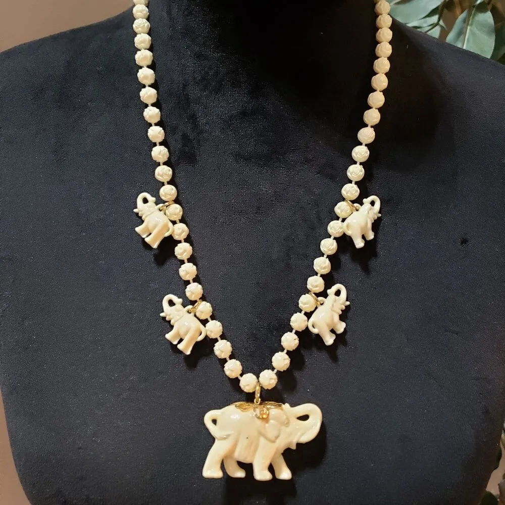 Womens Fashion Acrylic Elephant Rose Bead Chain Necklace Jewelry w/ Spring Ring - Image 2