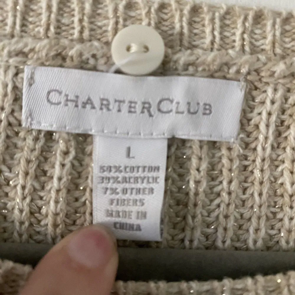 Charter Club Pull-Over Beige with Gold Metallic Threading Sweater Size L Large - Image 5