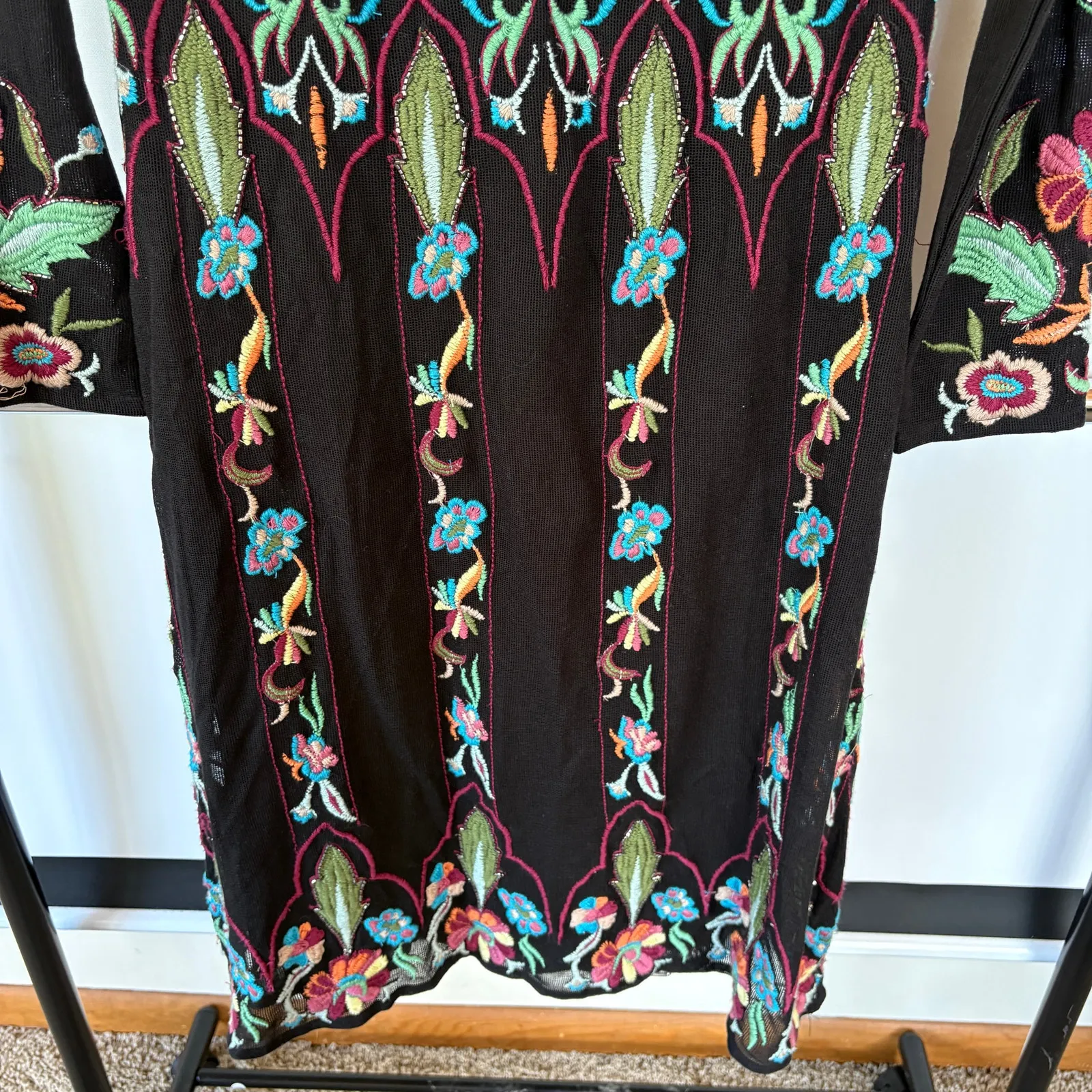 Zara Knit Beaded Embroidered Dress Boho Floral Wedding Guest Whimsygoth Small - Image 4