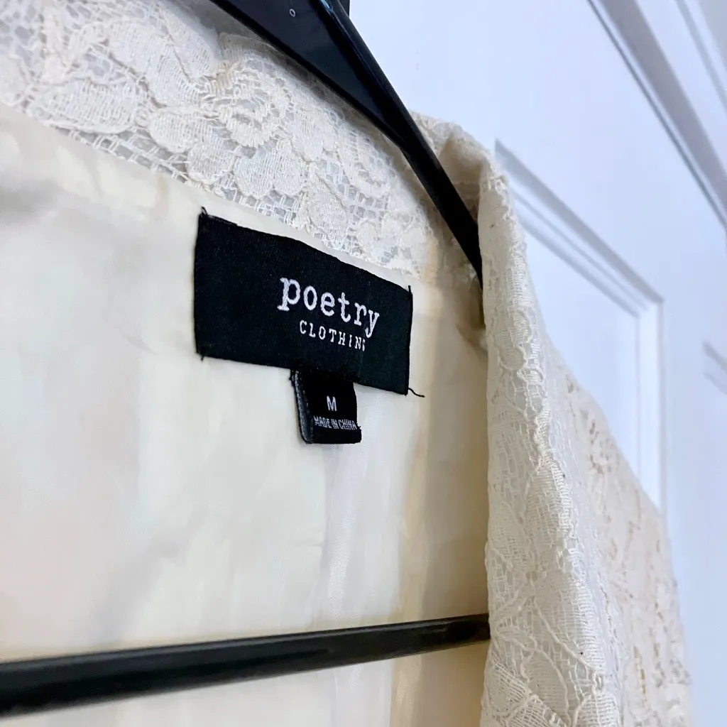 Y2K Vibe "Poetry" Cream Lace Lined Cropped Jacket (Medium) - Image 4