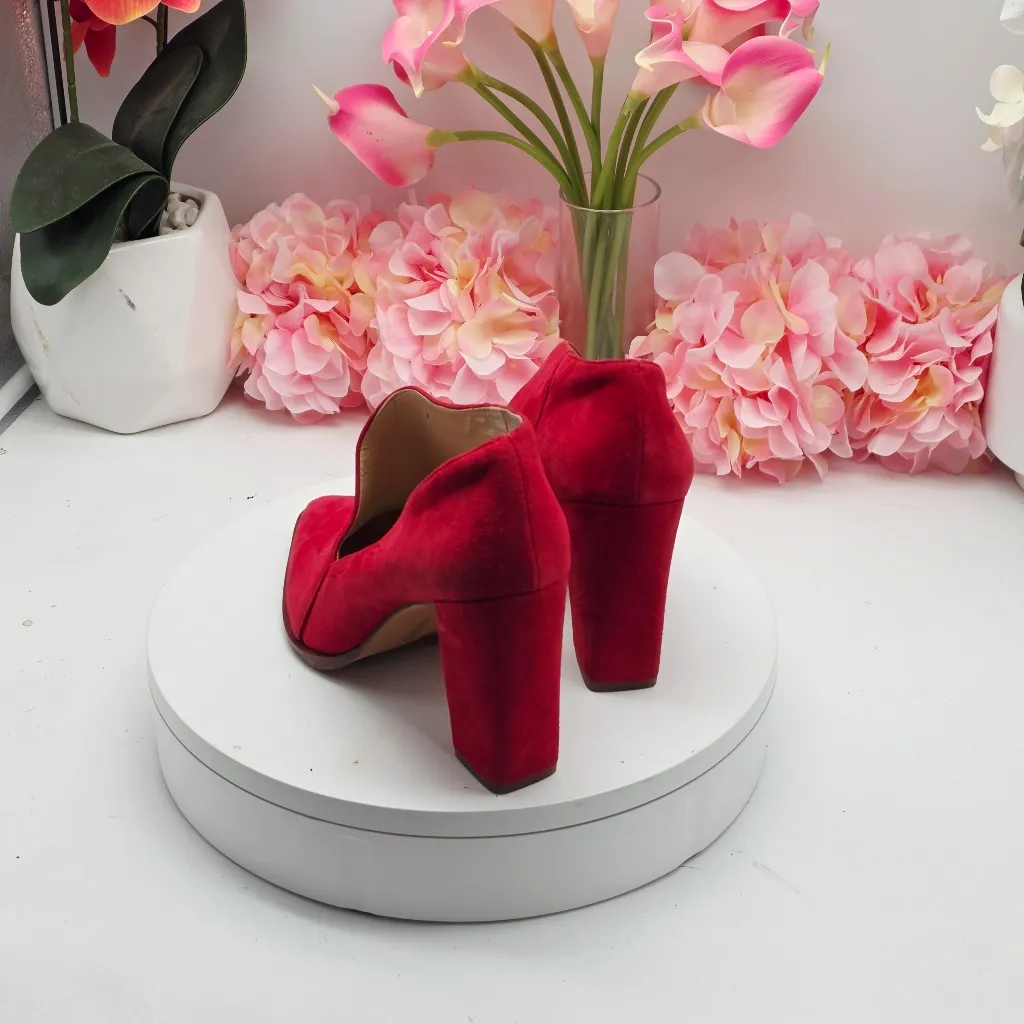 Vince Camuto Loretan Bootie Heel In Cherry Red Suede - Image 5