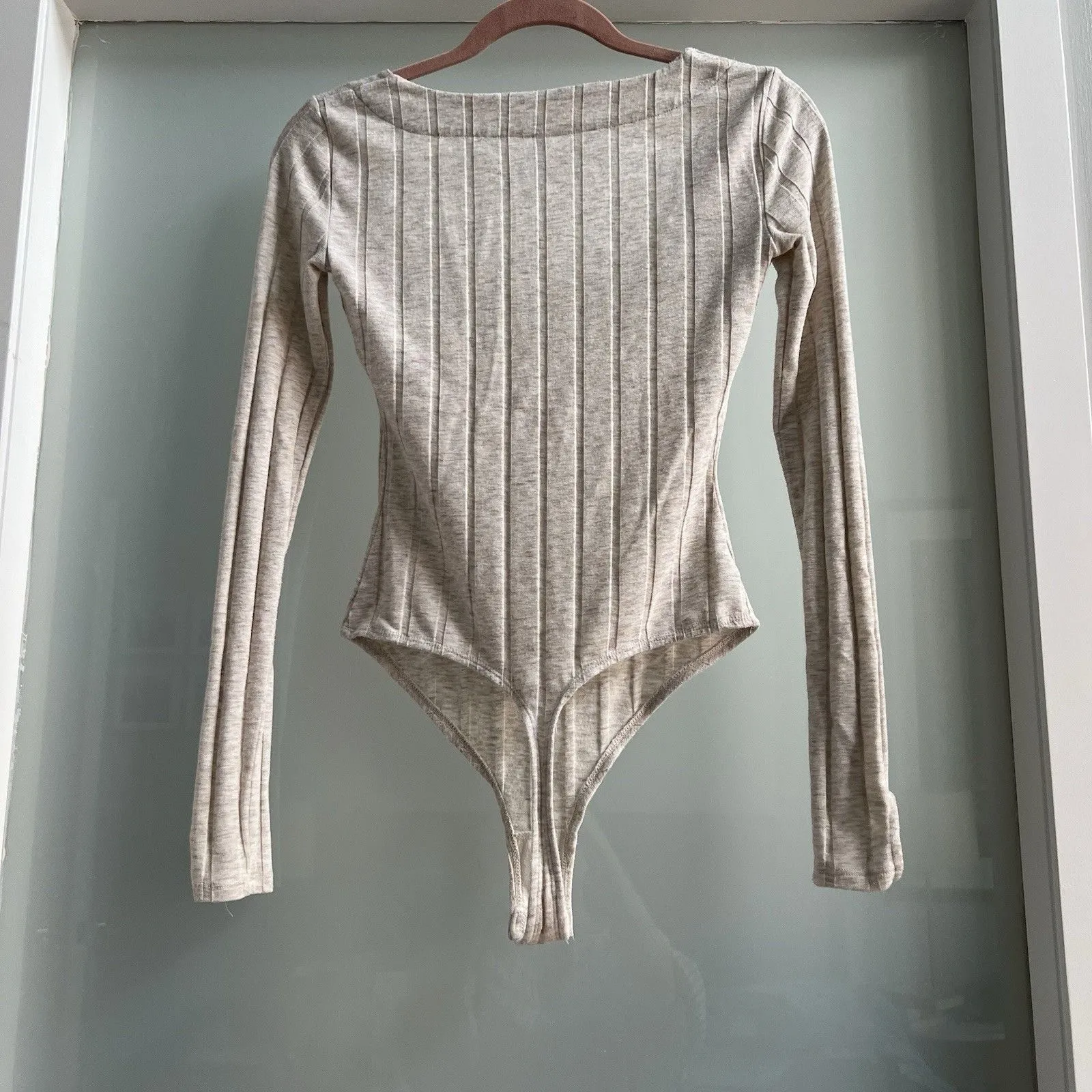 Free People Intimately Free Square Neck Long Sleeve Ribbed Bodysuit Cream XS - Image 6