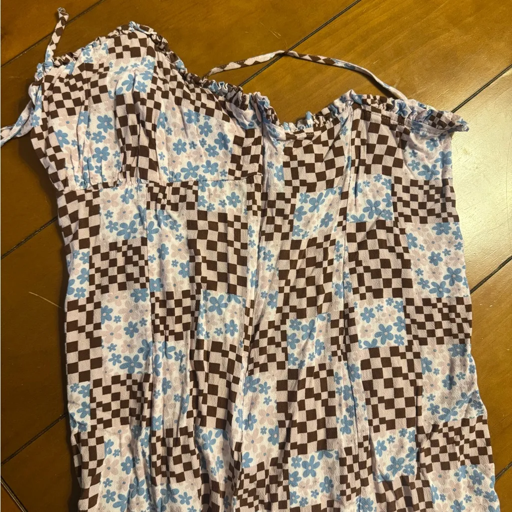 Checkered Spaghetti Strap Dress Brown Size M - Image 3