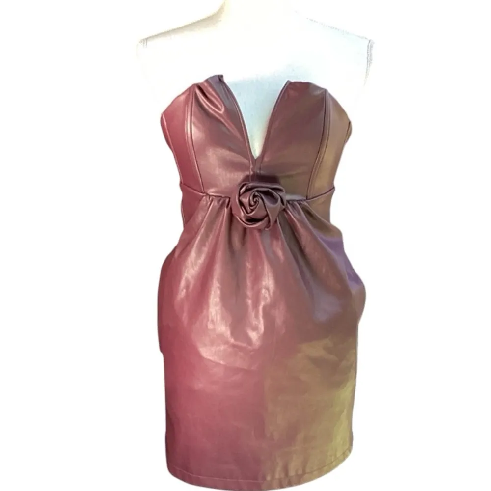 Ashley Park x RtR Voila Vegan Leather Strapless Brown Mini Dress Size 14 - Image 8