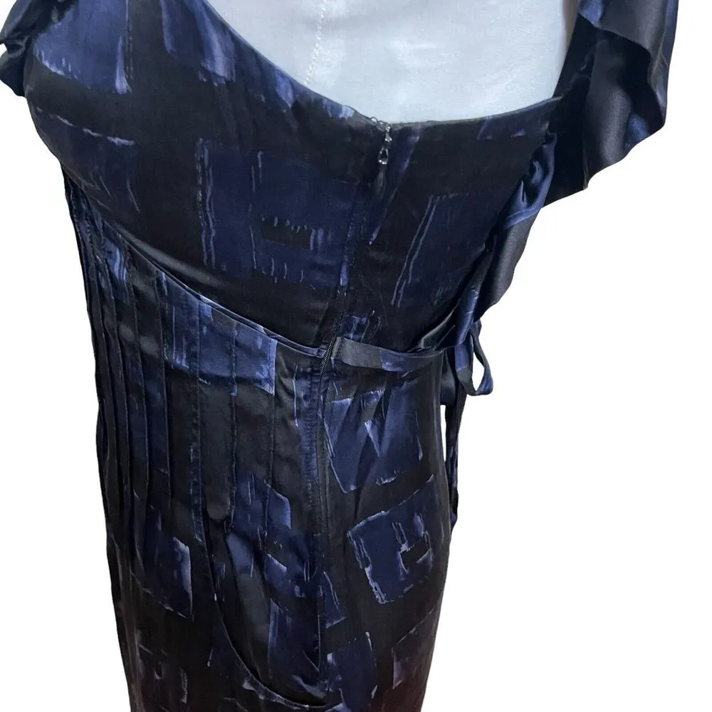Ted Baker London Silk  Satin Printed Blue Black Fit Flare Womens Size 1 US 4 - Image 7