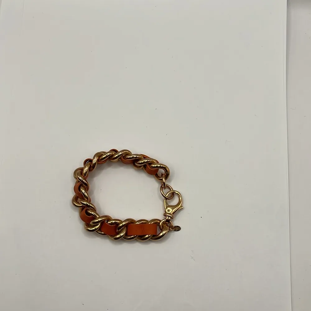 Chunky Milor Italy Designer Bronze Rose Gold Orange Leather Chain Link Bracelet - Image 7