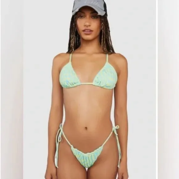 New! Set! It’s Now Cool x Free People checkered wave lime green bikini set, S Blue - Image 13