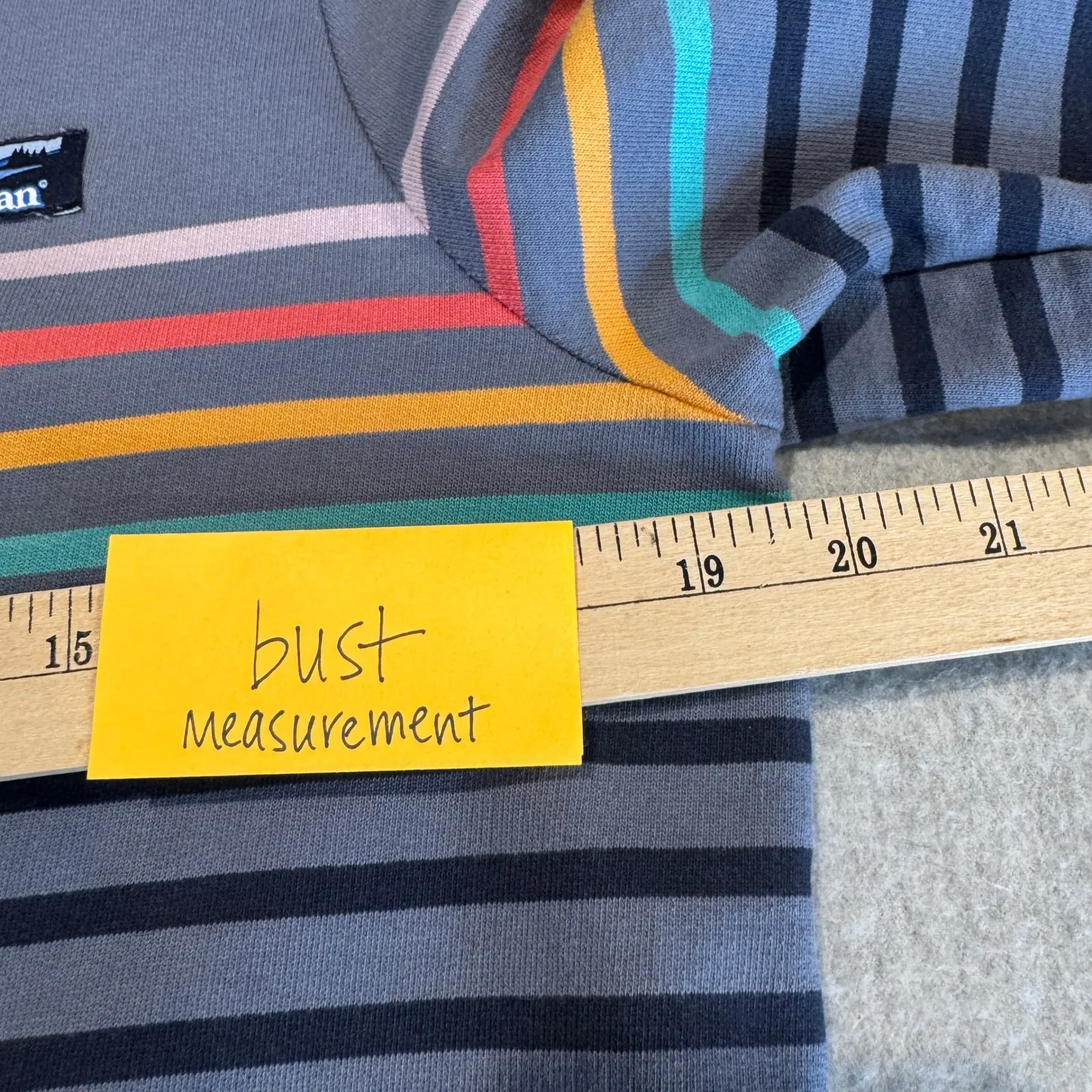 LL Bean Classic Pullover Sweatshirt Womens Medium Gray Cotton Rainbow Stripe - Image 11