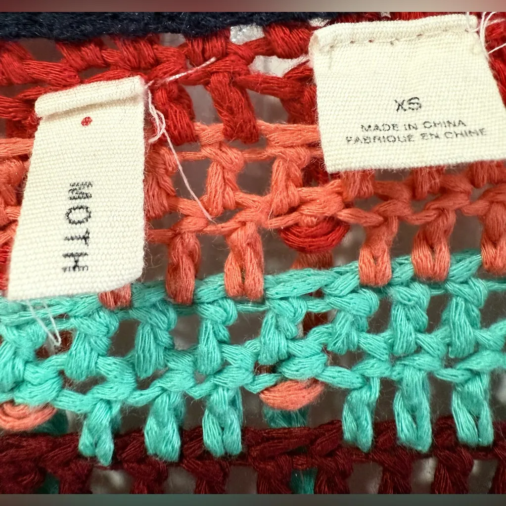 Anthropologie Moth Betty Boho Knit Open Weave Crochet Rainbow Cardigan Size XS - Image 7