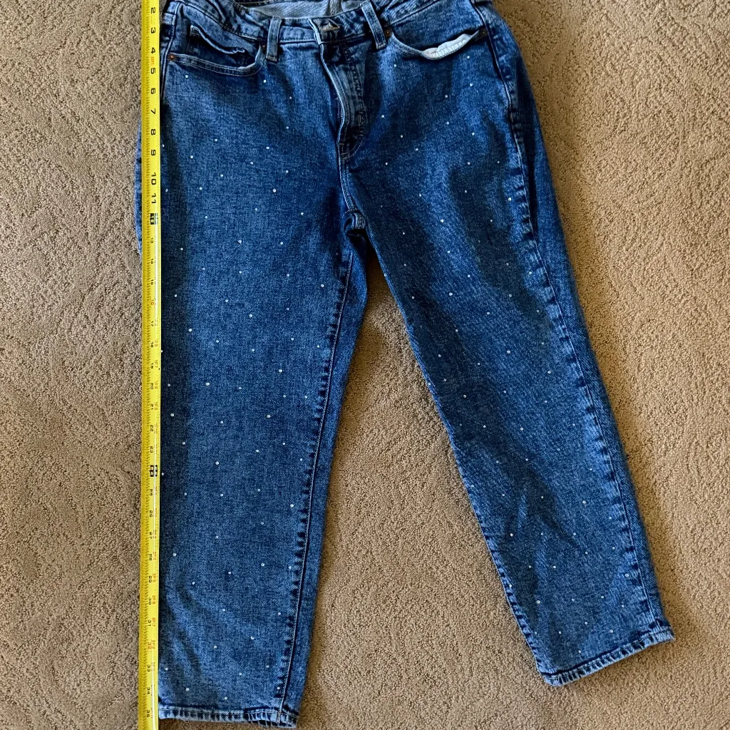Old Navy High Waist OG Straight Rhinestone Embellished Ankle Jeans Size 12 P - Image 7