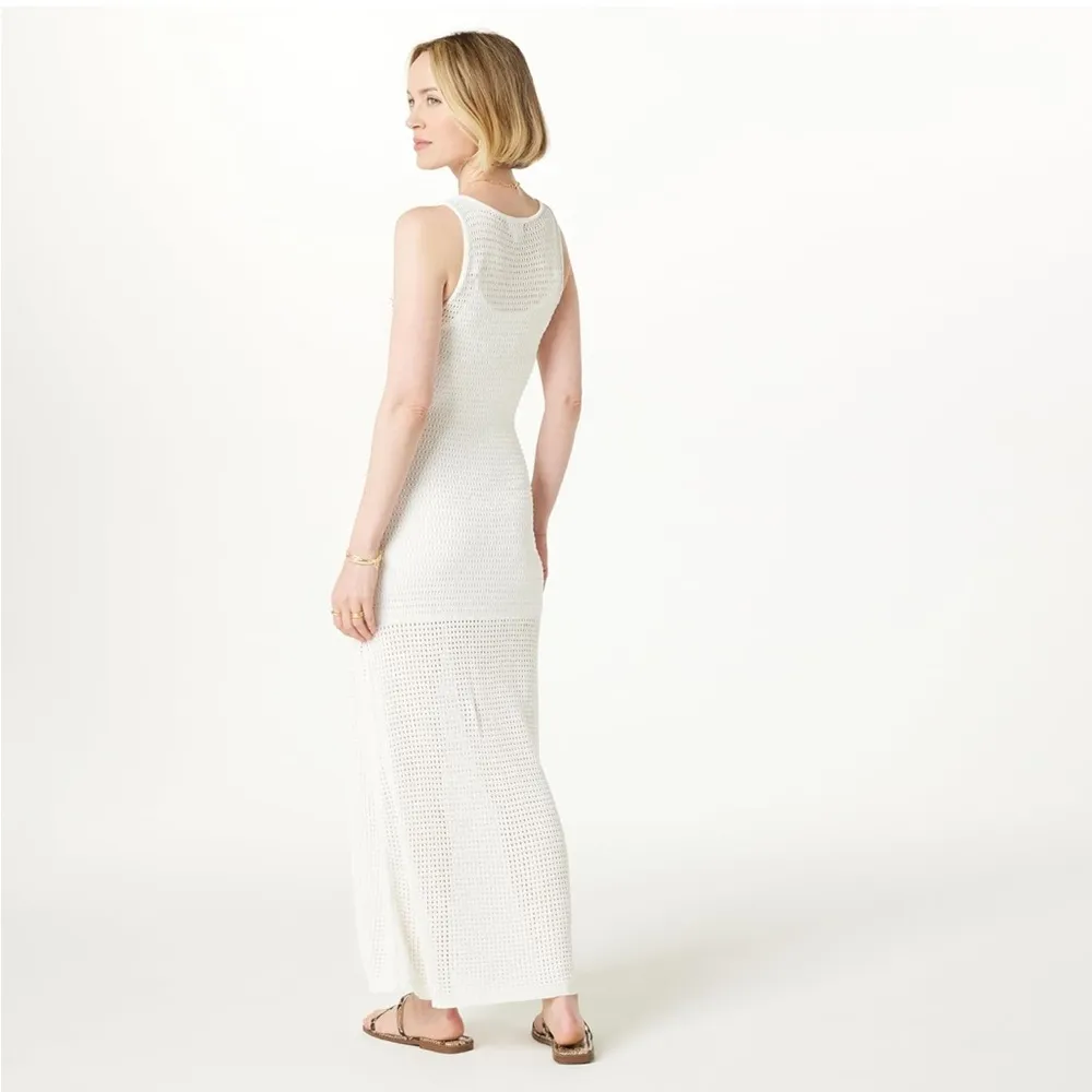 The Drop Women's Button Front Mixed Pattern Crochet
Maxi Dress creamy White Knit - Image 3