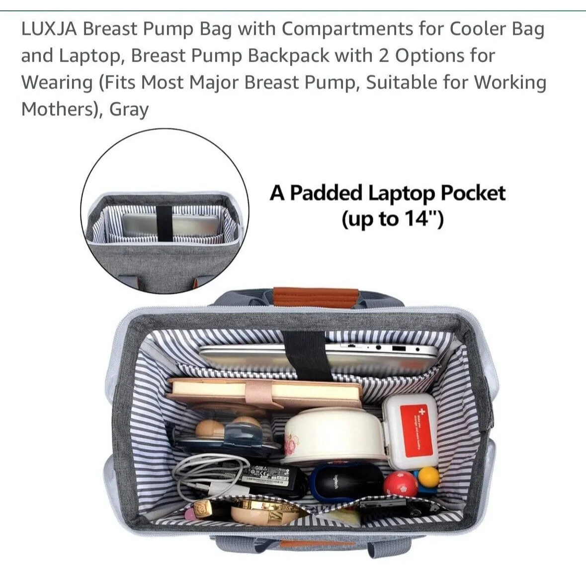 Breast Pump Diaper Bag Backpack W/Compartments for Cooler Bag, Laptop - Image 11