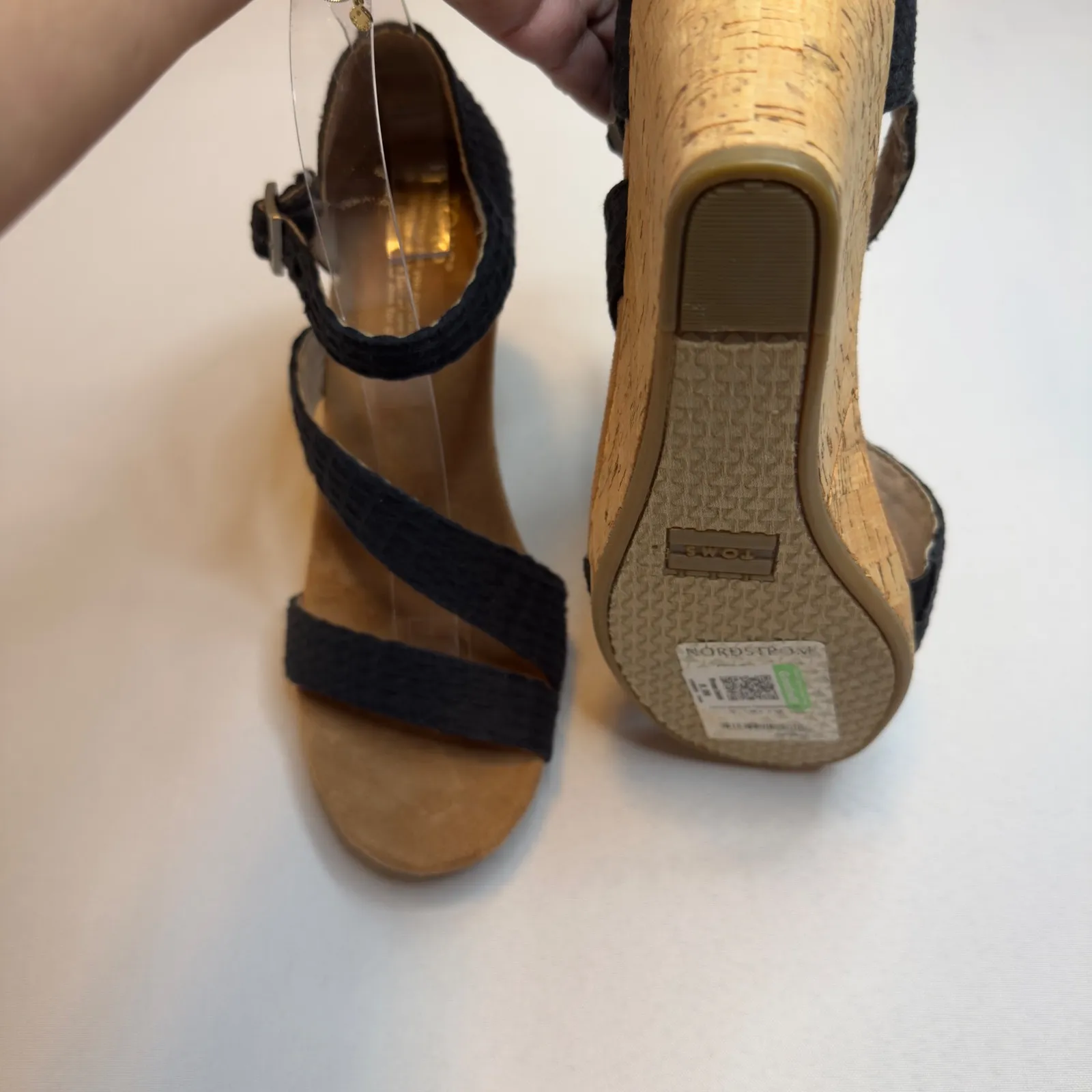TOMS NEW Clarissa Black Espadrille Wedge Sandals Cork Sole Ankle Strap Women 8.5 - Image 5