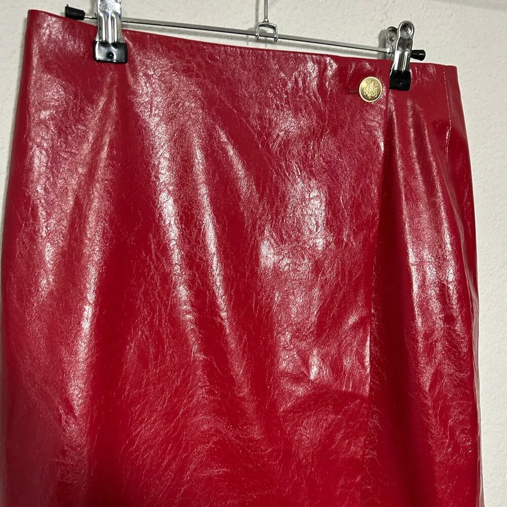 NEW J.Crew Collection Wrap Midi Skirt Faux Patent Leather Sangria Red Size 0 XS - Image 6