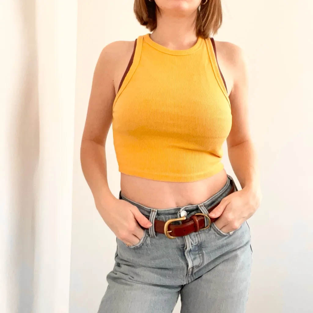 Zara Yellow Ribbed Racer Back Crop Top - Image 3