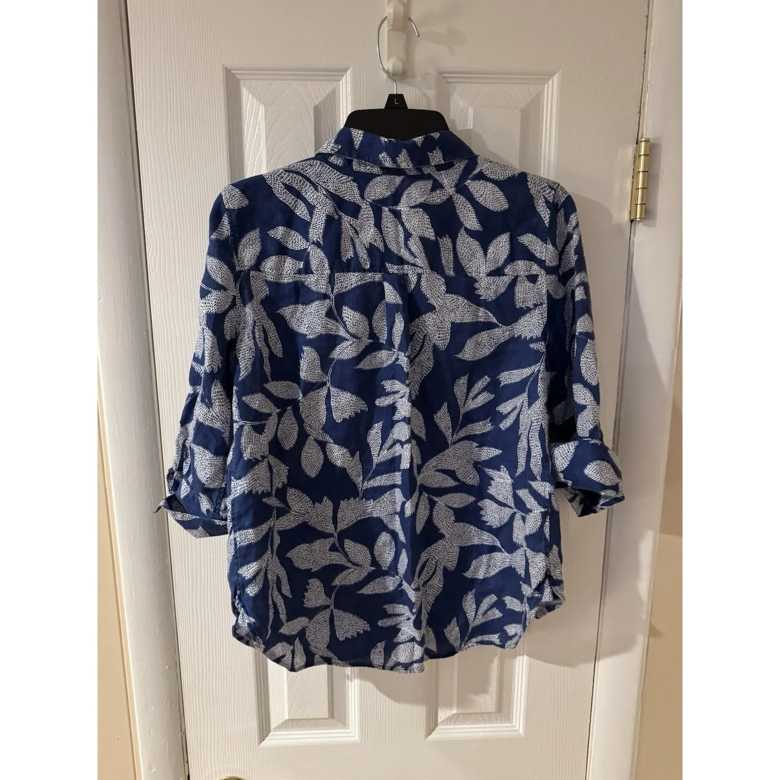 Chico's No Iron Linen Leaf Blue Striped Button Down Shirt Size 6 (0.5) - Image 14